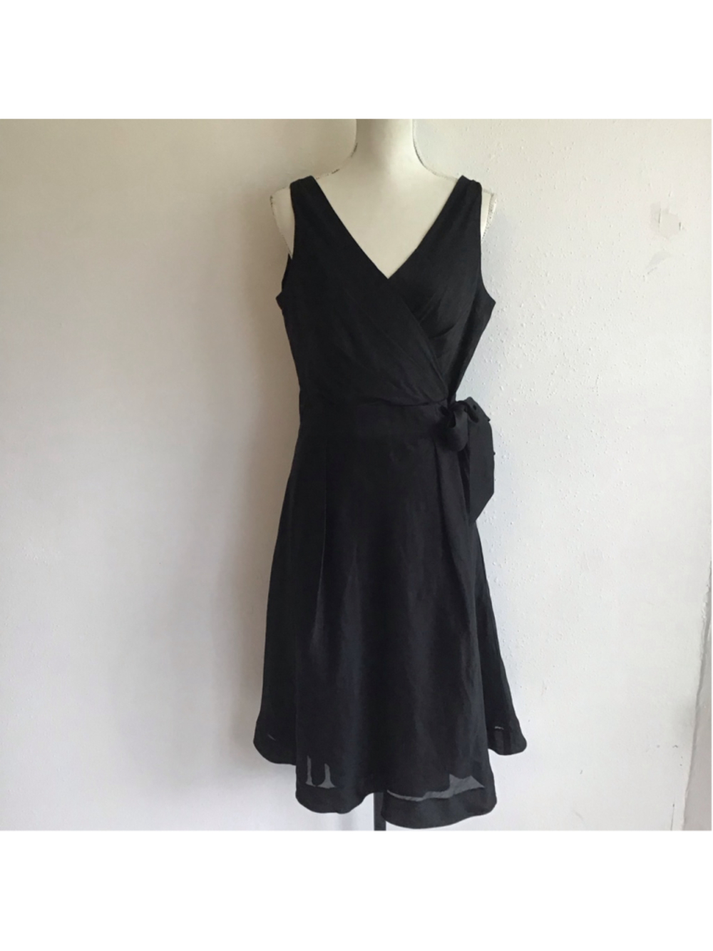 NWT- J. Peterman Women Elegant Vintage Black Midi Faux Wrap Dress SZ 12